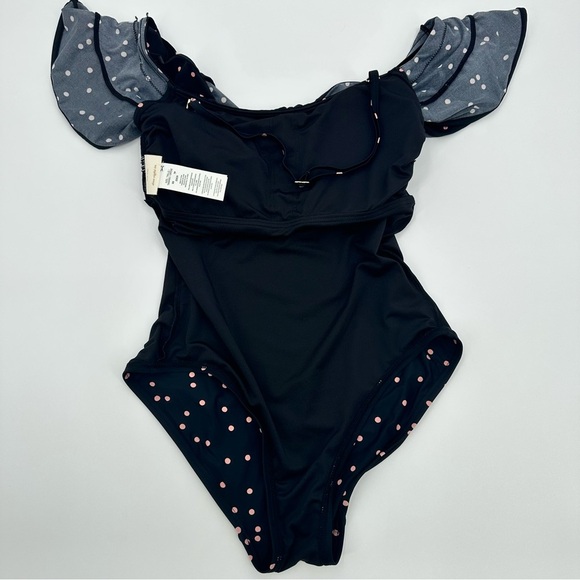 Kate Spade Polka Dot One-Piece Swimsuit With Ruffle Off-Shoulder Design Size XS - Picture 13 of 16